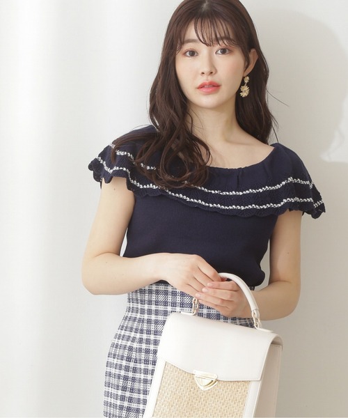 PROPORTION BODY DRESSING（プロポーションボディドレッシング）の「＜Ｅ＞クロシェケープニット / 1212175400（ニット/セーター・レディース・ボルドー/ネイビー/ホワイト系その他・FREE）」の3枚目の写真