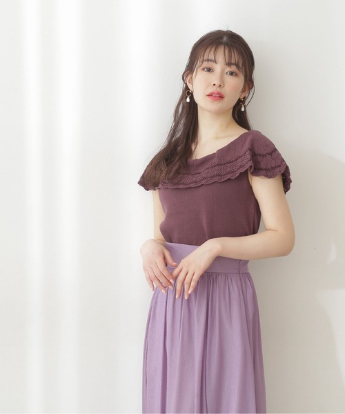 PROPORTION BODY DRESSING（プロポーションボディドレッシング）の「＜Ｅ＞クロシェケープニット / 1212175400（ニット/セーター・レディース・ボルドー/ネイビー/ホワイト系その他・FREE）」の4枚目の写真