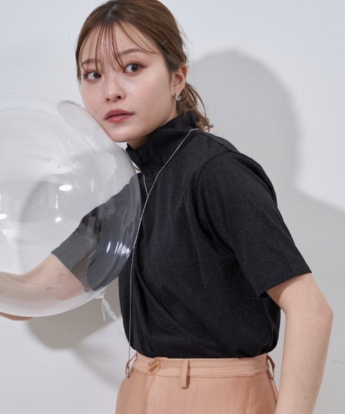 Auntie Rosa（アンティローザ）の「シアーラメTシャツ（Tシャツ/カットソー・レディース・ホワイト/ブラック・FREE）」の2枚目の写真