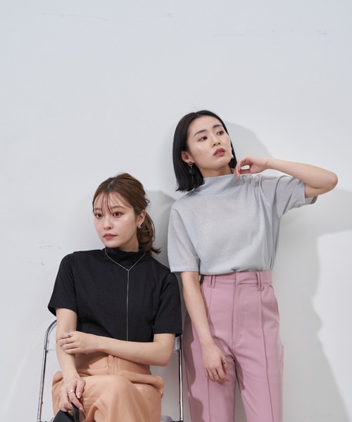 Auntie Rosa（アンティローザ）の「シアーラメTシャツ（Tシャツ/カットソー・レディース・ホワイト/ブラック・FREE）」の4枚目の写真