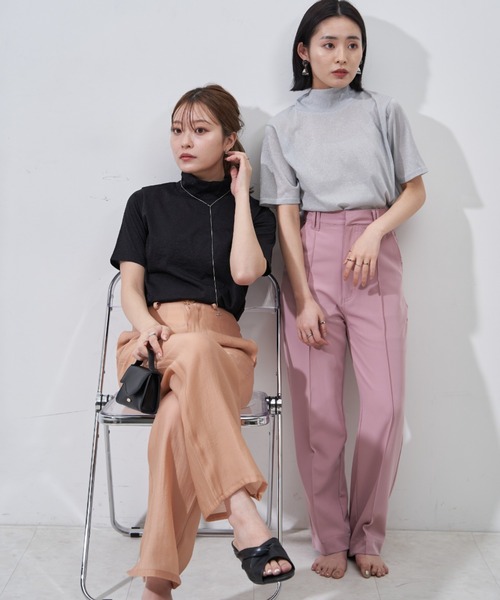 Auntie Rosa（アンティローザ）の「シアーラメTシャツ（Tシャツ/カットソー・レディース・ホワイト/ブラック・FREE）」の3枚目の写真