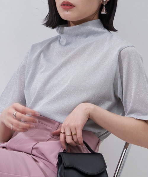 Auntie Rosa（アンティローザ）の「シアーラメTシャツ（Tシャツ/カットソー・レディース・ホワイト/ブラック・FREE）」の10枚目の写真