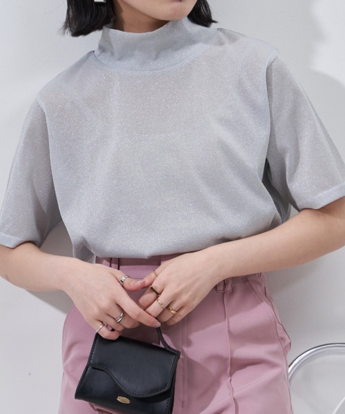 Auntie Rosa（アンティローザ）の「シアーラメTシャツ（Tシャツ/カットソー・レディース・ホワイト/ブラック・FREE）」の6枚目の写真