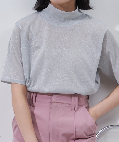 Auntie Rosa（アンティローザ）の「シアーラメTシャツ（Tシャツ/カットソー・レディース・ホワイト/ブラック・FREE）」の5枚目の写真