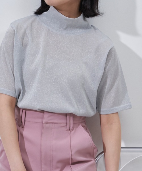 Auntie Rosa（アンティローザ）の「シアーラメTシャツ（Tシャツ/カットソー・レディース・ホワイト/ブラック・FREE）」の7枚目の写真