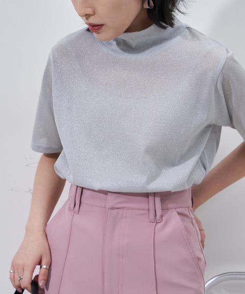 Auntie Rosa（アンティローザ）の「シアーラメTシャツ（Tシャツ/カットソー・レディース・ホワイト/ブラック・FREE）」の8枚目の写真