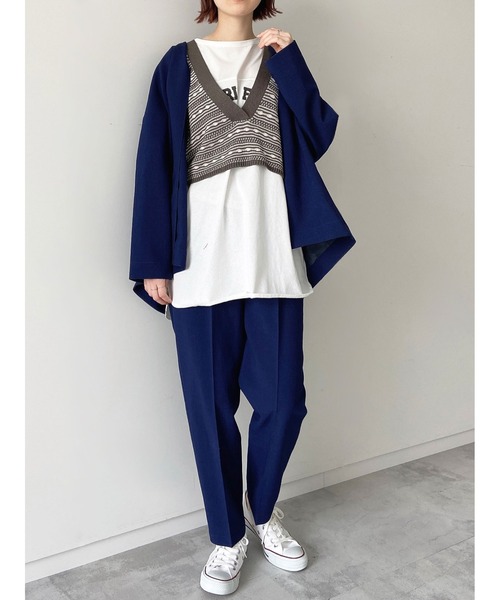 Samansa Mos2 blue（サマンサモスモスブルー）の「リネンタッチテーパードパンツ（セットアップ可）（その他パンツ・レディース・ベージュ/ネイビー/グリーン・ﾌﾘ-）」の6枚目の写真