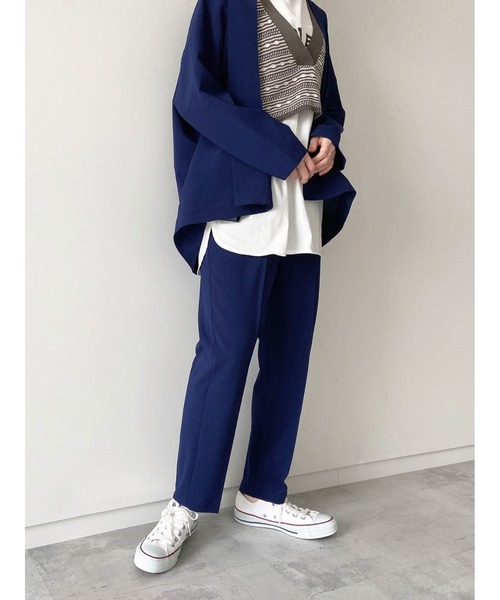 Samansa Mos2 blue（サマンサモスモスブルー）の「リネンタッチテーパードパンツ（セットアップ可）（その他パンツ・レディース・ベージュ/ネイビー/グリーン・ﾌﾘ-）」の4枚目の写真