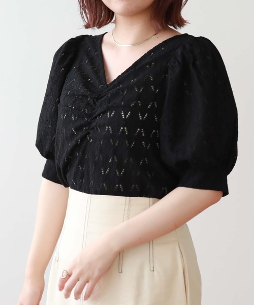 archives（アルシーヴ）の「【新色追加】フロントギャザーカットレースプルオーバー（Tシャツ/カットソー・レディース・ブラック/オレンジ/アイボリー/ブルーグレー/ブラウン・MEDIUM）」の3枚目の写真