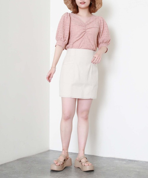 archives（アルシーヴ）の「【新色追加】フロントギャザーカットレースプルオーバー（Tシャツ/カットソー・レディース・ブラック/オレンジ/アイボリー/ブルーグレー/ブラウン・MEDIUM）」の7枚目の写真