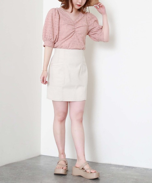 archives（アルシーヴ）の「【新色追加】フロントギャザーカットレースプルオーバー（Tシャツ/カットソー・レディース・ブラック/オレンジ/アイボリー/ブルーグレー/ブラウン・MEDIUM）」の8枚目の写真