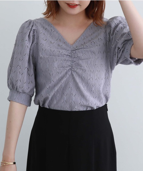 archives（アルシーヴ）の「【新色追加】フロントギャザーカットレースプルオーバー（Tシャツ/カットソー・レディース・ブラック/オレンジ/アイボリー/ブルーグレー/ブラウン・MEDIUM）」の12枚目の写真