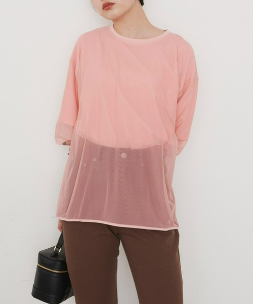 Aunt Marie's（アントマリーズ）の「シアーレイヤードトップス（Tシャツ/カットソー・レディース・ホワイト/ブラック/ブラウン/ピンク/グリーン・FREE）」の6枚目の写真