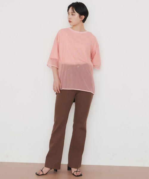 Aunt Marie's（アントマリーズ）の「シアーレイヤードトップス（Tシャツ/カットソー・レディース・ホワイト/ブラック/ブラウン/ピンク/グリーン・FREE）」の16枚目の写真