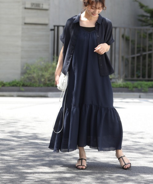 frames RAY CASSIN(フレームスレイカズン)の「WEB限定.シアーギンガムティアードキャミワンピース(ワンピース・レディース・ネイビー/イエロー・FREE)」の7枚目の写真