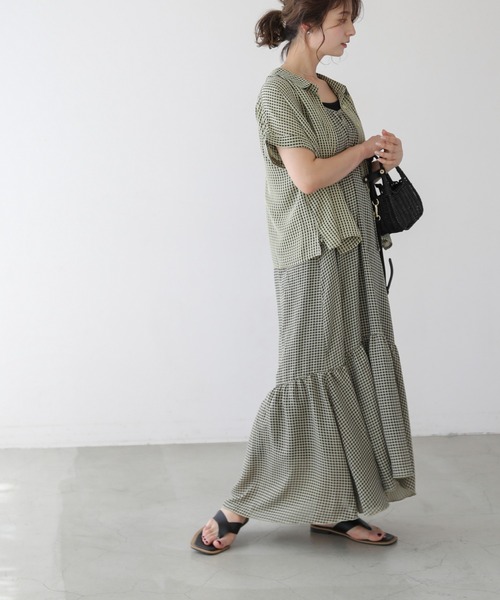 frames RAY CASSIN(フレームスレイカズン)の「WEB限定.シアーギンガムティアードキャミワンピース(ワンピース・レディース・ネイビー/イエロー・FREE)」の9枚目の写真