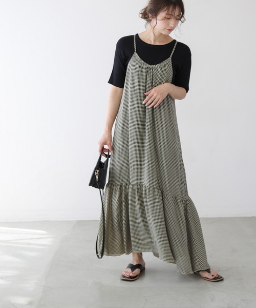 frames RAY CASSIN(フレームスレイカズン)の「WEB限定.シアーギンガムティアードキャミワンピース(ワンピース・レディース・ネイビー/イエロー・FREE)」の19枚目の写真