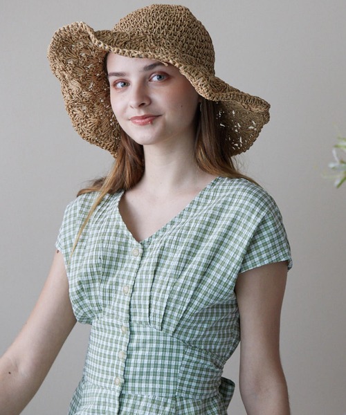 Cheek（チーク）の「Ｖネックチェックワンピース（ワンピース・レディース・ブラック/ベージュ/グリーン・MEDIUM）」の12枚目の写真