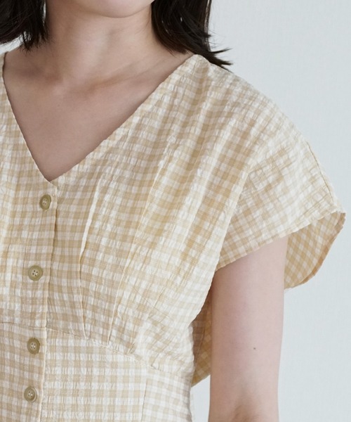 Cheek（チーク）の「Ｖネックチェックワンピース（ワンピース・レディース・ブラック/ベージュ/グリーン・MEDIUM）」の19枚目の写真