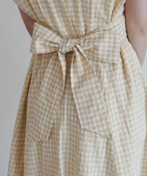 Cheek（チーク）の「Ｖネックチェックワンピース（ワンピース・レディース・ブラック/ベージュ/グリーン・MEDIUM）」の16枚目の写真