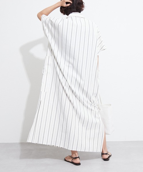OUVRAGE CLASSE（ウヴラージュクラス）の「ストライプスキッパーポケットワンピース（シャツワンピース・レディース・ホワイト/カーキ・FREE）」の14枚目の写真