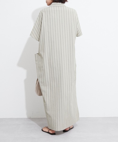 OUVRAGE CLASSE（ウヴラージュクラス）の「ストライプスキッパーポケットワンピース（シャツワンピース・レディース・ホワイト/カーキ・FREE）」の12枚目の写真