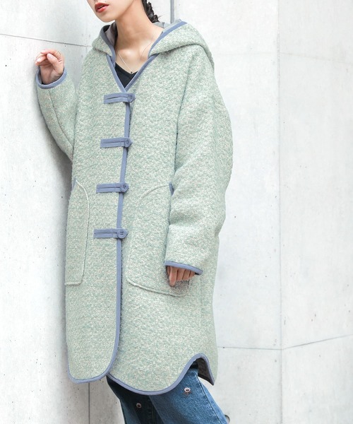 osharewalker（オシャレウォーカー）の「【廃盤】『ファンシーツイードミドルコート』（その他アウター・レディース・ミント/ブラック・1/2）」の2枚目の写真