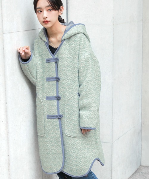 osharewalker（オシャレウォーカー）の「【廃盤】『ファンシーツイードミドルコート』（その他アウター・レディース・ミント/ブラック・1/2）」の3枚目の写真