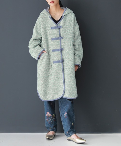 osharewalker（オシャレウォーカー）の「【廃盤】『ファンシーツイードミドルコート』（その他アウター・レディース・ミント/ブラック・1/2）」の5枚目の写真