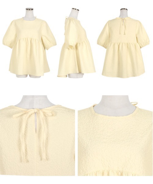 選べるクルーネック/スクエアネック ぽこぽこバックリボンペプラム