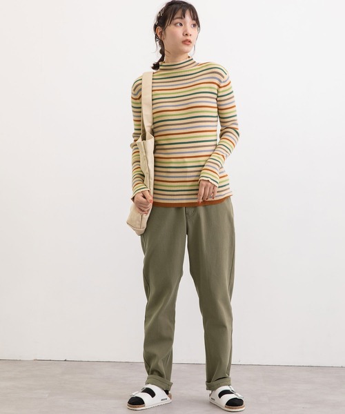 POU DOU DOU（プードゥドゥ）の「シアバターマルチボーダーハイネックニット（ニット/セーター・レディース・ブラック/ピンク/グリーン・3）」の9枚目の写真