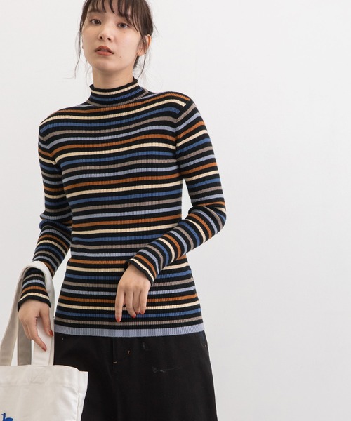 POU DOU DOU（プードゥドゥ）の「シアバターマルチボーダーハイネックニット（ニット/セーター・レディース・ブラック/ピンク/グリーン・3）」の12枚目の写真