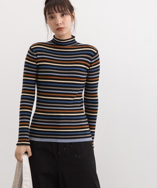 POU DOU DOU（プードゥドゥ）の「シアバターマルチボーダーハイネックニット（ニット/セーター・レディース・ブラック/ピンク/グリーン・3）」の13枚目の写真