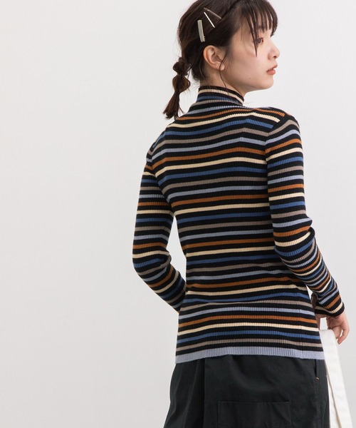 POU DOU DOU（プードゥドゥ）の「シアバターマルチボーダーハイネックニット（ニット/セーター・レディース・ブラック/ピンク/グリーン・3）」の14枚目の写真