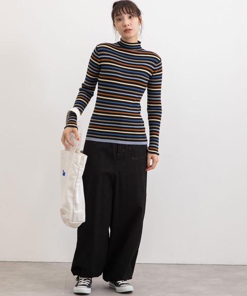 POU DOU DOU（プードゥドゥ）の「シアバターマルチボーダーハイネックニット（ニット/セーター・レディース・ブラック/ピンク/グリーン・3）」の16枚目の写真