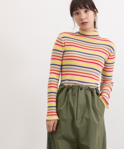 POU DOU DOU（プードゥドゥ）の「シアバターマルチボーダーハイネックニット（ニット/セーター・レディース・ブラック/ピンク/グリーン・3）」の19枚目の写真