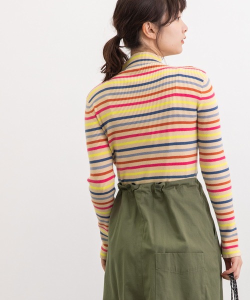 POU DOU DOU（プードゥドゥ）の「シアバターマルチボーダーハイネックニット（ニット/セーター・レディース・ブラック/ピンク/グリーン・3）」の20枚目の写真