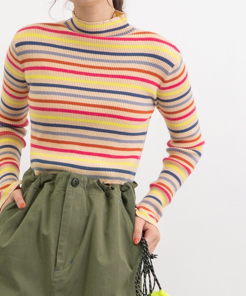 POU DOU DOU（プードゥドゥ）の「シアバターマルチボーダーハイネックニット（ニット/セーター・レディース・ブラック/ピンク/グリーン・3）」の22枚目の写真