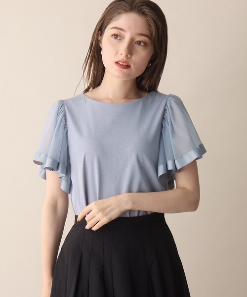 OPAQUE.CLIP（オペークドットクリップ）の「◆袖チュールドッキングカットソー（Tシャツ/カットソー・レディース・ブラック/ダークブラウン/サックスブルー・38）」の3枚目の写真