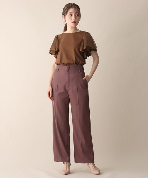 OPAQUE.CLIP（オペークドットクリップ）の「◆袖チュールドッキングカットソー（Tシャツ/カットソー・レディース・ブラック/ダークブラウン/サックスブルー・38）」の5枚目の写真