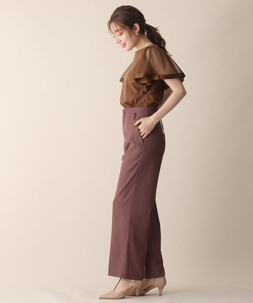OPAQUE.CLIP（オペークドットクリップ）の「◆袖チュールドッキングカットソー（Tシャツ/カットソー・レディース・ブラック/ダークブラウン/サックスブルー・38）」の6枚目の写真