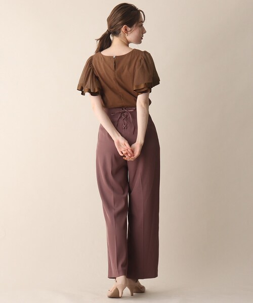 OPAQUE.CLIP（オペークドットクリップ）の「◆袖チュールドッキングカットソー（Tシャツ/カットソー・レディース・ブラック/ダークブラウン/サックスブルー・38）」の7枚目の写真