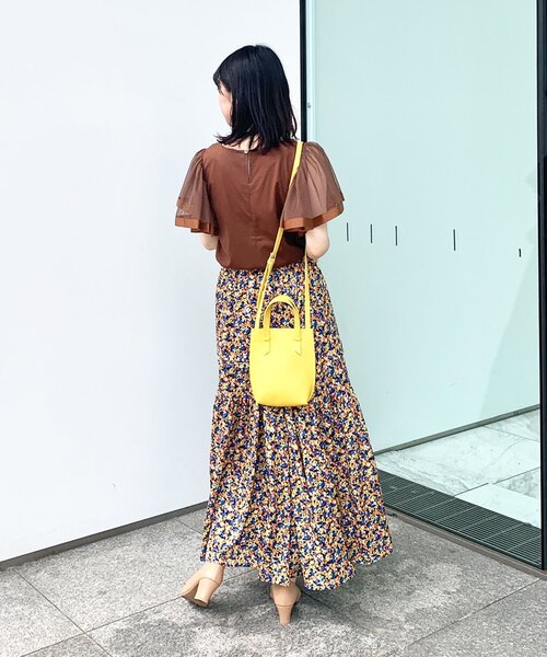 OPAQUE.CLIP（オペークドットクリップ）の「◆袖チュールドッキングカットソー（Tシャツ/カットソー・レディース・ブラック/ダークブラウン/サックスブルー・38）」の9枚目の写真
