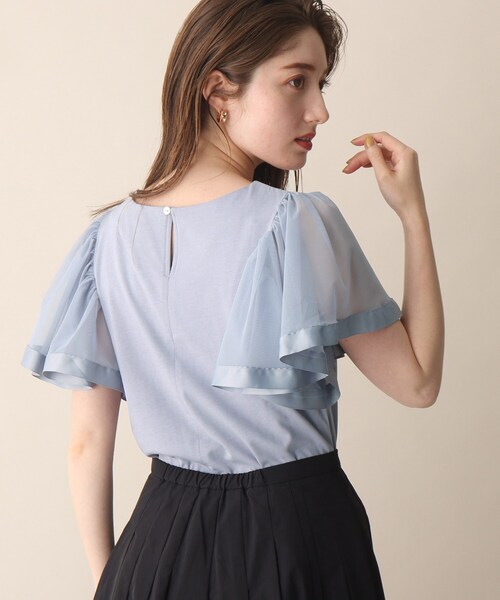 OPAQUE.CLIP（オペークドットクリップ）の「◆袖チュールドッキングカットソー（Tシャツ/カットソー・レディース・ブラック/ダークブラウン/サックスブルー・38）」の10枚目の写真