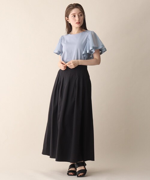 OPAQUE.CLIP（オペークドットクリップ）の「◆袖チュールドッキングカットソー（Tシャツ/カットソー・レディース・ブラック/ダークブラウン/サックスブルー・38）」の11枚目の写真