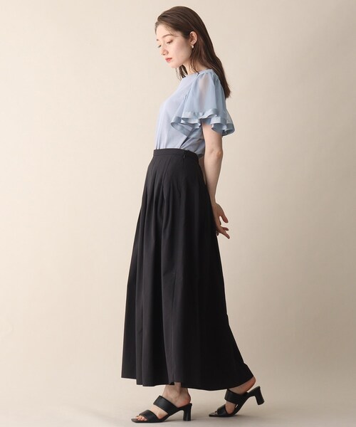 OPAQUE.CLIP（オペークドットクリップ）の「◆袖チュールドッキングカットソー（Tシャツ/カットソー・レディース・ブラック/ダークブラウン/サックスブルー・38）」の12枚目の写真