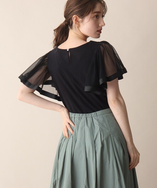 OPAQUE.CLIP（オペークドットクリップ）の「◆袖チュールドッキングカットソー（Tシャツ/カットソー・レディース・ブラック/ダークブラウン/サックスブルー・38）」の14枚目の写真