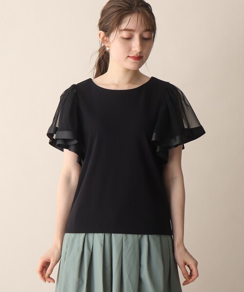 OPAQUE.CLIP（オペークドットクリップ）の「◆袖チュールドッキングカットソー（Tシャツ/カットソー・レディース・ブラック/ダークブラウン/サックスブルー・38）」の18枚目の写真