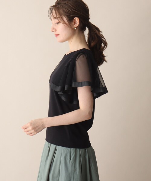 OPAQUE.CLIP（オペークドットクリップ）の「◆袖チュールドッキングカットソー（Tシャツ/カットソー・レディース・ブラック/ダークブラウン/サックスブルー・38）」の19枚目の写真