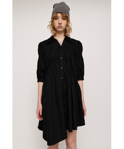 アウディーレ シャーリングシャツドレスワンピース 白ホワイト Shirring shirt dress(White) – Audire